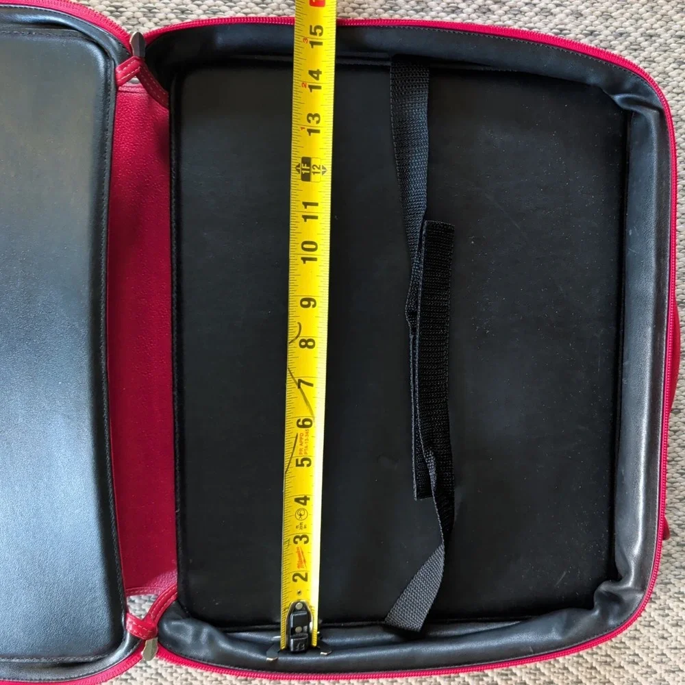 Levenger Red Leather Zipper Portfolio Organizer Laptop Travel Case Rare Office
